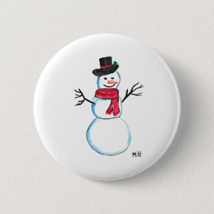 Retro Snowman cute Xmas vintage funny watercolor  2 Inch Round Button