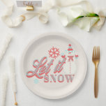 Retro Snowman Let it Snow Christmas Tan Paper Plate<br><div class="desc">Cute Christmas Let it Snow Design with Snowman Holding Snowflakes and cool Typography</div>