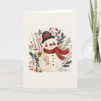 Retro Snowman with Green Hat and Red Scarf Holiday Card