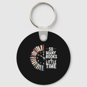 Retro So Many Books Little Time Book Clock Reading Keychain