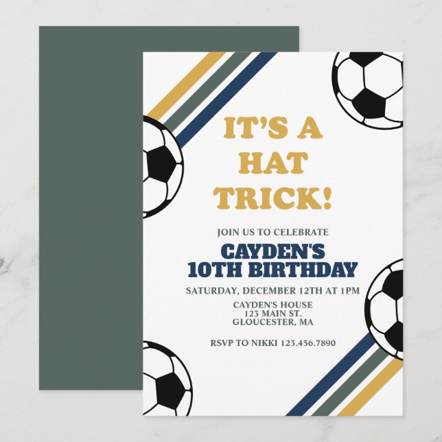 Retro Soccer Hat Trick 3rd Birthday Invitation (Front/Back)
