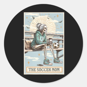 Retro Soccer Mom Tarot Card Soccer Skeleton Mama M Classic Round Sticker