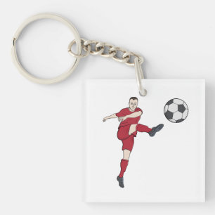 Retro Soccer Player Kicking Ball Volley Action Gra Keychain