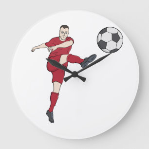 Retro Soccer Player Kicking Ball Volley Action Gra Large Clock