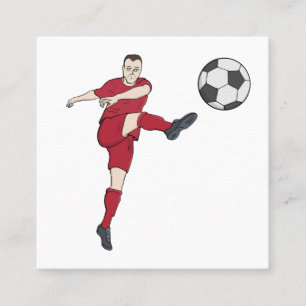 Retro Soccer Player Kicking Ball Volley Action Gra Square Business Card