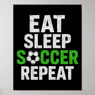 Retro Soccer Player Saying Eat Sleep Game Repeat  Poster