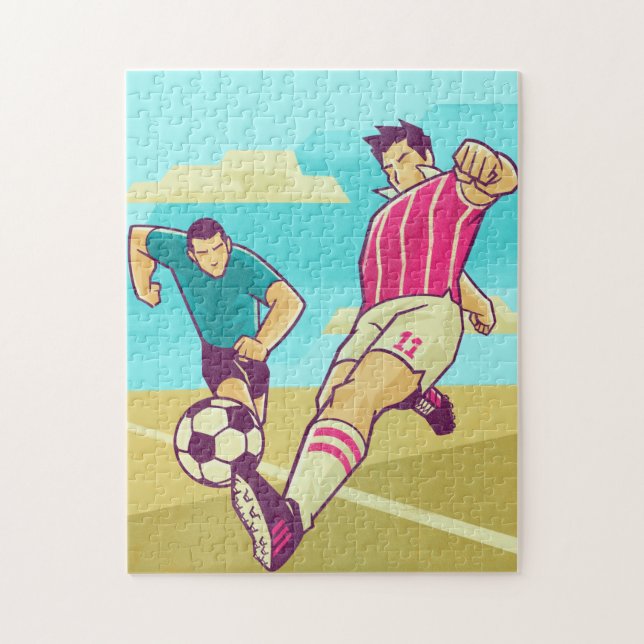 Retro Soccer Players Illustration Field Ball Sport Jigsaw Puzzle (Vertical)