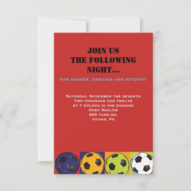 Retro SOCCER Themed Bar Bat Mitzvah Party Card (Front)