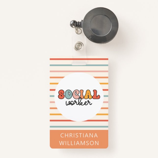 Retro Social Worker Colourful Badge (Front with Retractable)