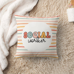 Retro Social Worker Throw Pillow