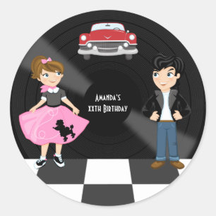 Retro Sock Hop Birthday Party Classic Round Sticker