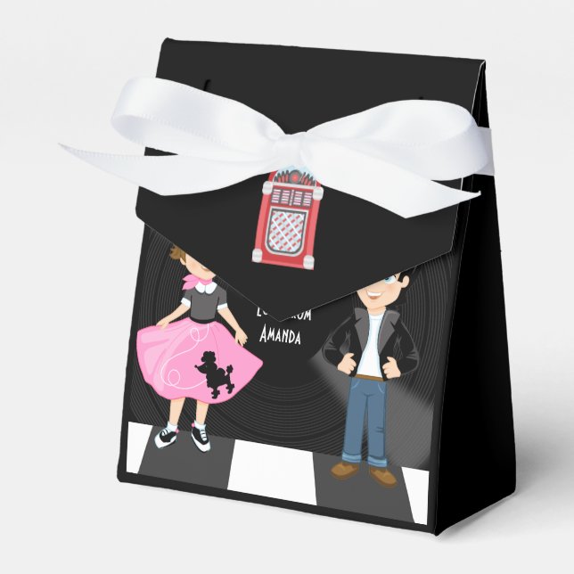 Retro Sock Hop Birthday Party Favor Box (Front Side)