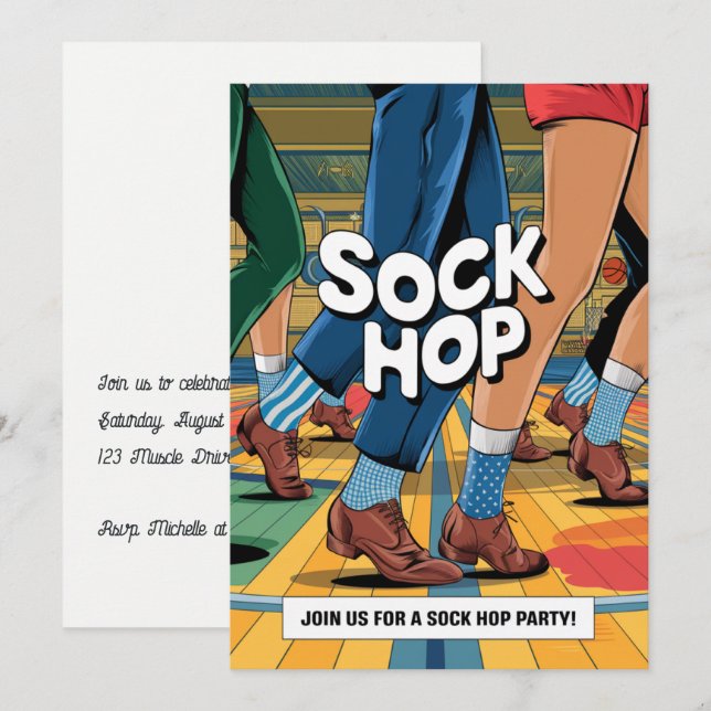 Retro Sock Hop Party Invitation (Front/Back)