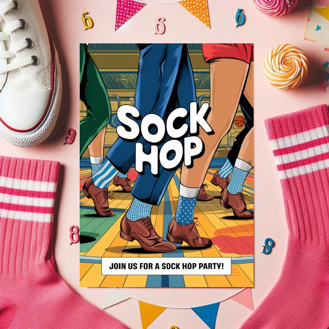Retro Sock Hop Party Invitation (Retro Sock Hop Party Invitation)