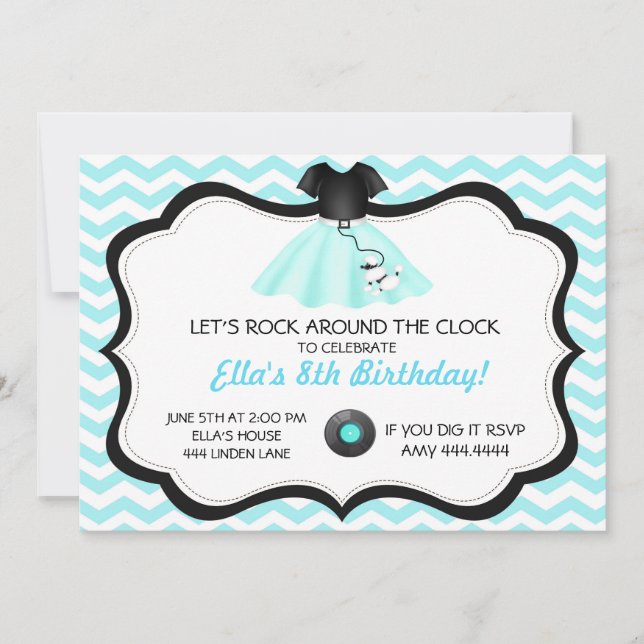 Retro Sock Hop Poodle Skirt Birthday Invitations (Front)