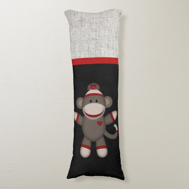 Retro Sock Monkey Body Pillow (Front Vertical)