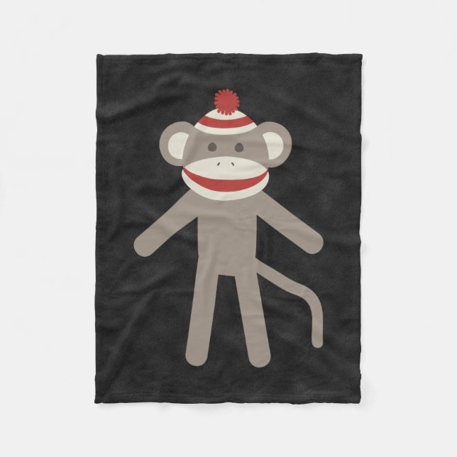 Retro Sock Monkey Fleece Blanket (Front)