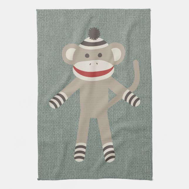 Retro Sock Monkey Kitchen Towel (Vertical)