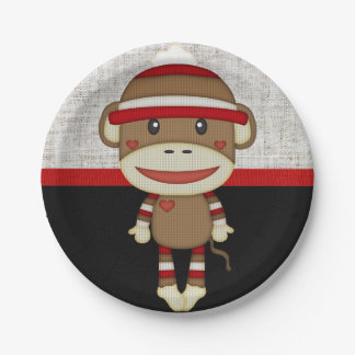 Retro Sock Monkey Paper Plate