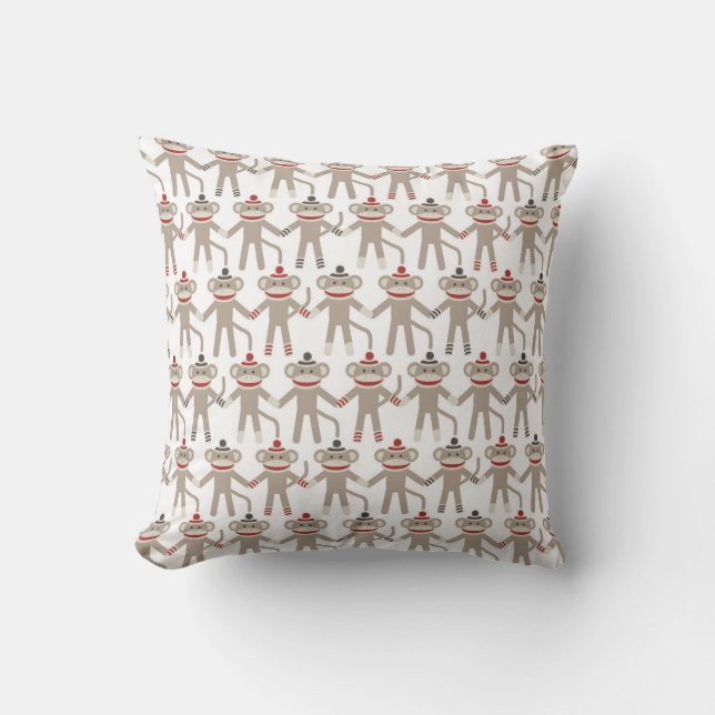 Retro Sock Monkey Throw Pillow (Front)