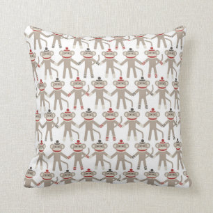 Retro Sock Monkey Throw Pillow