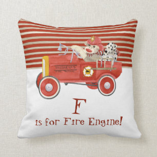 Retro Sock Monkey w Fire Engine Baby Boy Gifts Throw Pillow
