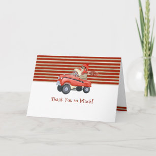 Retro Sock Monkey w Pedal Car Baby Boy Gifts Thank You Card