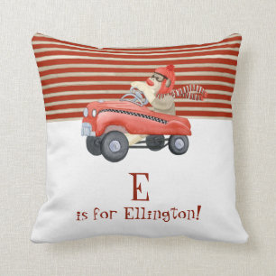 Retro Sock Monkey w Pedal Car Baby Boy Name Throw Pillow