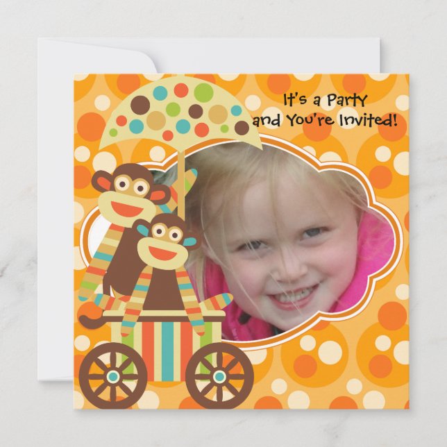 Retro Sock Monkeys Photo Invitation d'anniversaire (Devant)