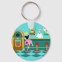 Retro Soda Fountain Button Keychain