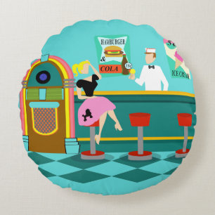 Retro Soda Fountain Round Pillow