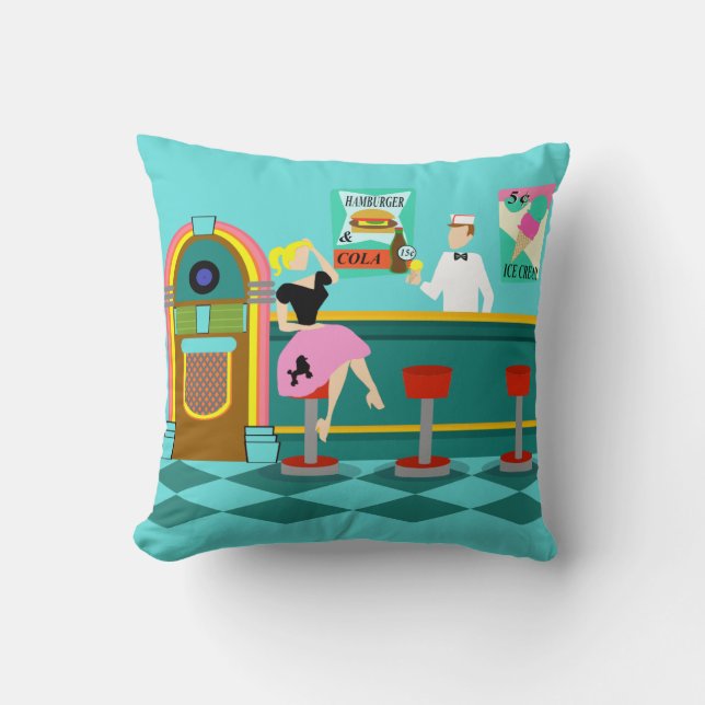Retro Soda Fountain Throw Pillow (Front)