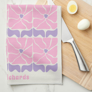 Retro soft pink purple flower name kitchen towel