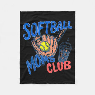 Retro softball moms club iced coffee sports mom fleece blanket