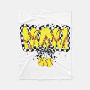 Retro Softll Mama Cherries Coquette Bow Checkered  Fleece Blanket