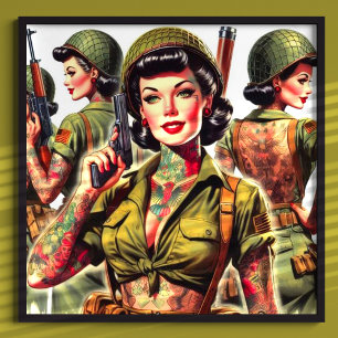 Retro Soldier Girls Poster