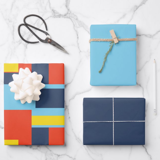 Retro Solid Block Design/Set 2 Wrapping Paper Sheet (Front)