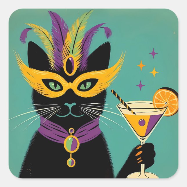 Retro Sophisticats Its Time to Mardi Gras Martini Square Sticker (Front)