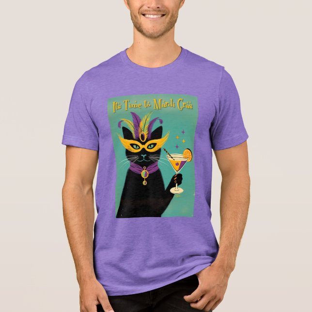 Retro Sophisticats Its Time to Mardi Gras Martini Tri-Blend Shirt (Front)