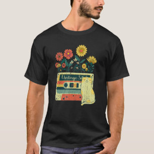 Retro Soul Flowers Wildflower Cat Ca for Girls T-Shirt