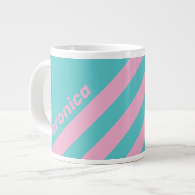 Retro South Beach Stripes with Name Large Coffee Mug (Front Left)