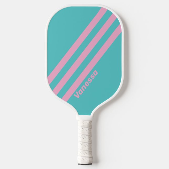 Retro South Beach Stripes with Name Pickleball Paddle (Front)