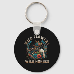 Retro Southern Sunset Cowgirl Wild Flowers - Wild Keychain