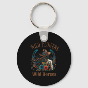 Retro Southern Sunset Cowgirl Wild Flowers - Wild  Keychain
