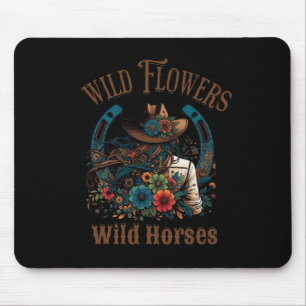 Retro Southern Sunset Cowgirl Wild Flowers - Wild  Mouse Pad