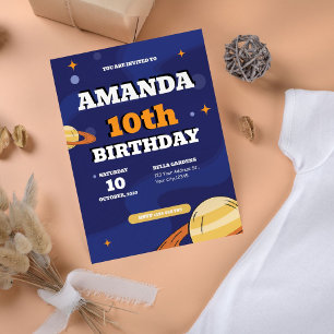 Retro Space 10th Birthday Invitation