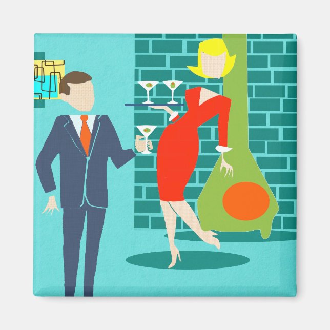 Retro Space Age Cartographie Couple Magnet (Devant)