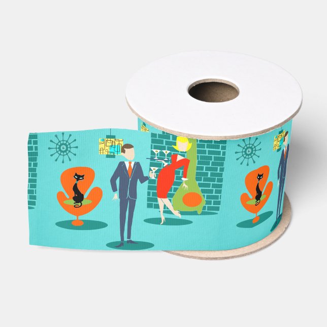 Retro Space Age Cartoon Couple Ribbon Grosgrain Ribbon (Spool)