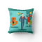 Retro Space Age Cartoon Couple Throw Pillow