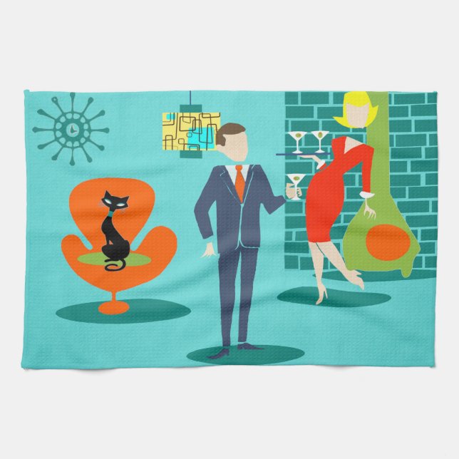 Retro Space Age Cartoon Kitchen Towel (Horizontal)